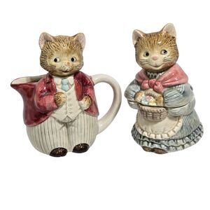 Otagiri Mr. & Mrs. Whiskers Creamer Sugar Set Cats Kitten Anthropomorphic couple